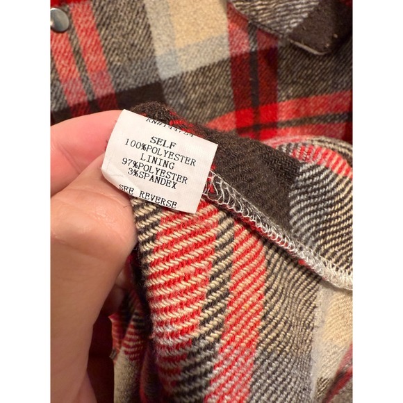 Davi & Dani Shacket Women's Large Red Plaid Flannel Drawstring Waist 3/4 Sleeve - Picture 4 of 7